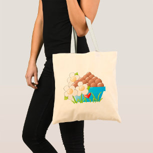 Eggs in Blue Bowl with Flowers and Heart Tote Bag
