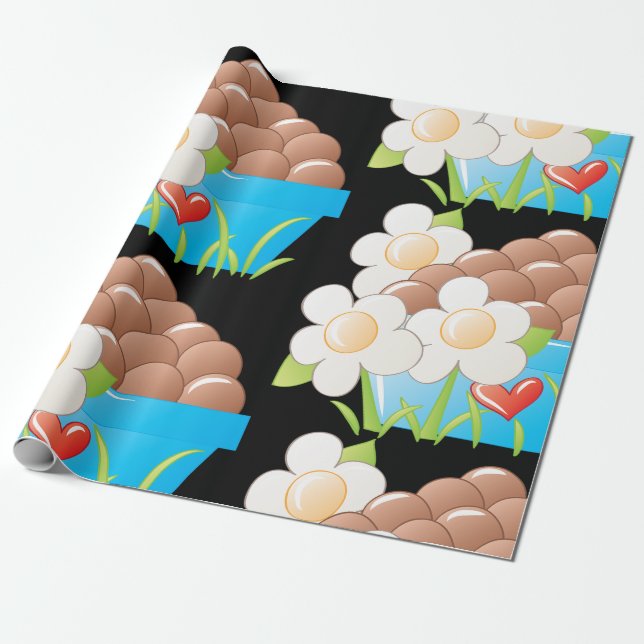 Eggs in Blue Bowl with Flowers and Heart Wrapping Paper (Unrolled)