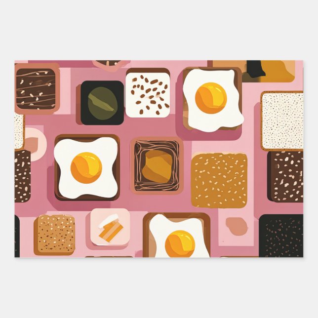 Eggs on Toast Pattern – Fun Breakfast Food Ill Wrapping Paper Sheet (Front)