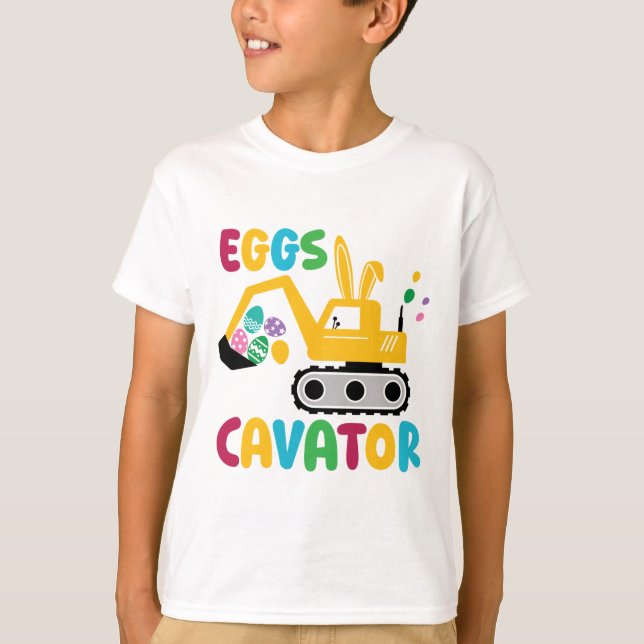 EggsCavator Easter Boy Funny Excavator Kids T-Shirt (Front)