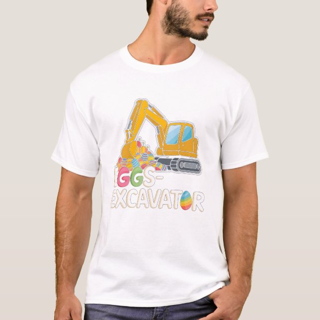 Eggscavator Easter Egg Hunt Construction Trucks T-Shirt (Front)