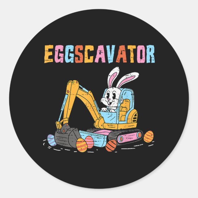 Eggscavator Easter Egg Hunt Construction Trucks To Classic Round Sticker (Front)