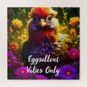 Eggsellent Vibes Only   Colorful Chicken Art Jigsaw Puzzle