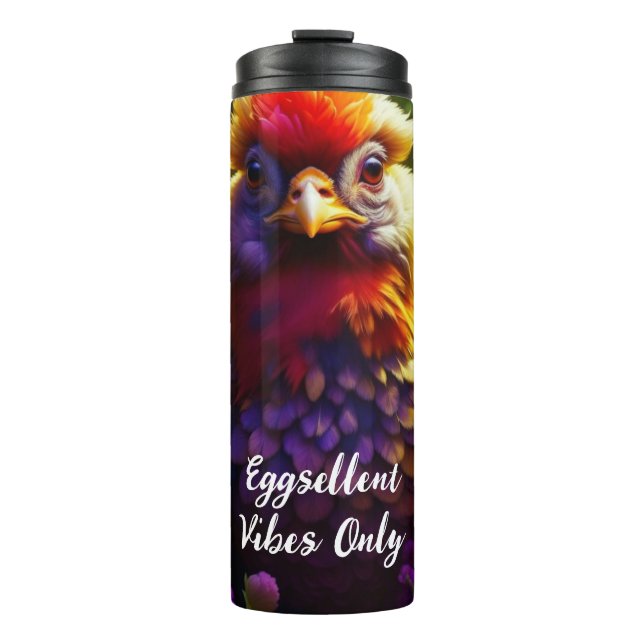 Eggsellent Vibes Only | Colourful Chicken Art Thermal Tumbler (Front)