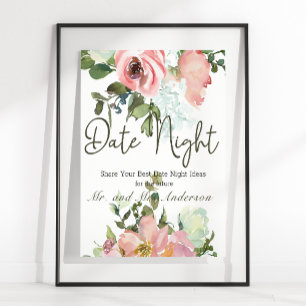 Eggshell and Blush Elegant Floral Date Night Sign
