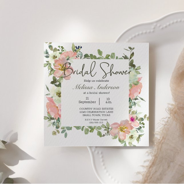 Eggshell and Blush Floral Bridal Shower Invitation (Creator Uploaded)