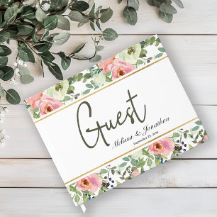 Eggshell and Blush Floral Elegant Wedding Guest Book