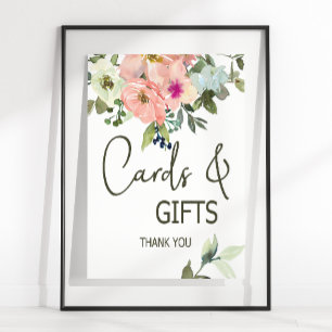 Eggshell and Blush Floral Wedding Card & Gifts Poster