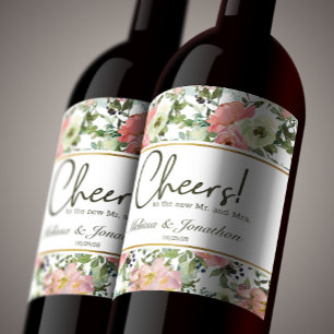 Eggshell and Blush Floral Wedding Wine Label