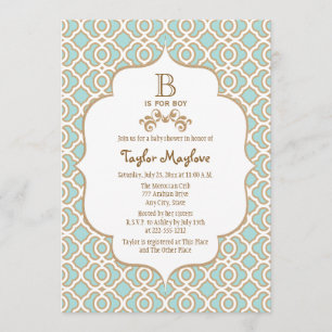 Eggshell Blue Gold Moroccan Baby Boy Shower Invitation