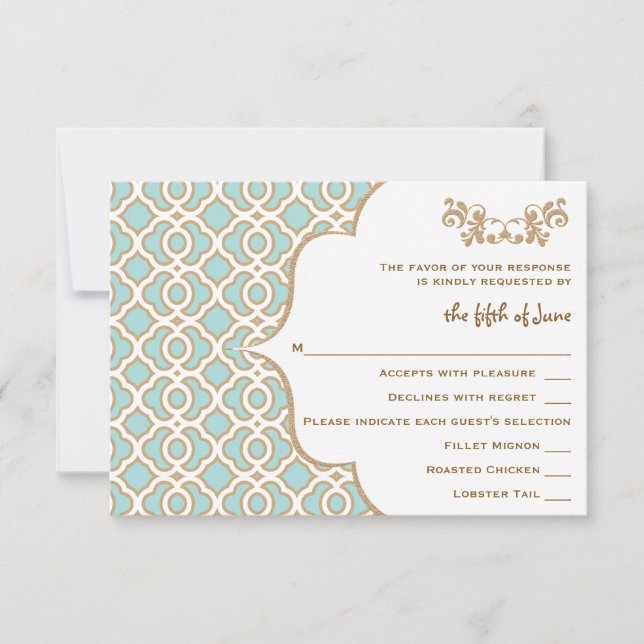 Eggshell Blue Gold Moroccan Wedding Response Cards (Front)