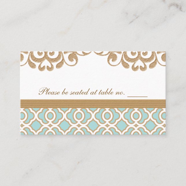 Eggshell Blue Gold Moroccan Wedding Table Place Card (Front)