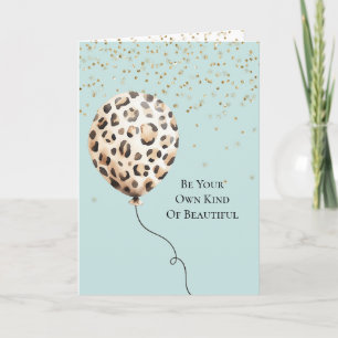 Eggshell Blue Leopard Print Balloon Gold Confetti  Card
