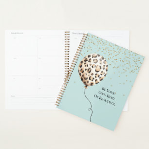 Eggshell Blue Leopard Print Balloon Gold Confetti  Planner