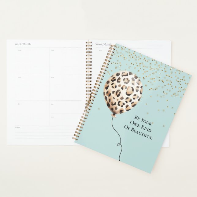 Eggshell Blue Leopard Print Balloon Gold Confetti  Planner (Display)