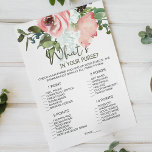 Eggshell Blush Floral Game Whats In Your Purse<br><div class="desc">What's In Your Purse bridal shower game.  Elegant Watercolor Eggshell and Blush Floral.  Matching items to complete your event collection are available in our Zazzle store!</div>