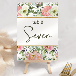 Eggshell Pink Blush Floral Wedding Table Number