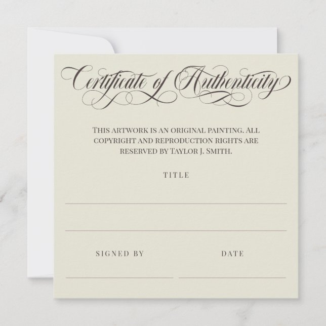 Eggshell Square Swirls Certificate of Authenticity (Front)