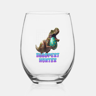 Eggspert Easter Eggs Hunt Dinosaur Easter Bunnies Stemless Wine Glass