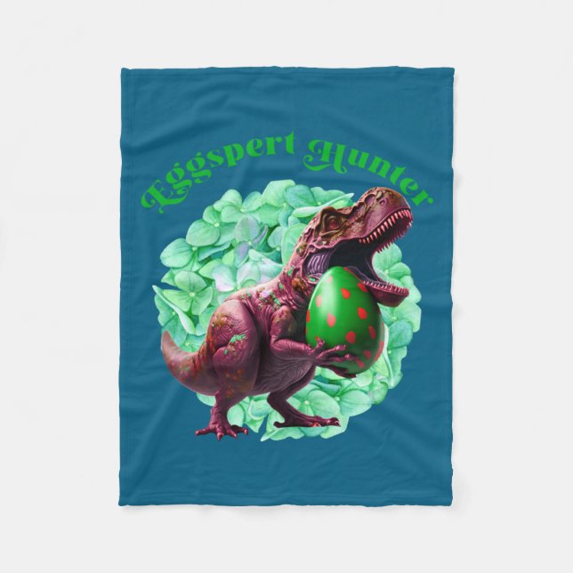 Eggspert Hunter Easter Egg Hunting Easter Dinosaur Fleece Blanket (Front)