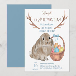 Eggspert Hunters Easter Bunny and Eggs Birthday Invitation