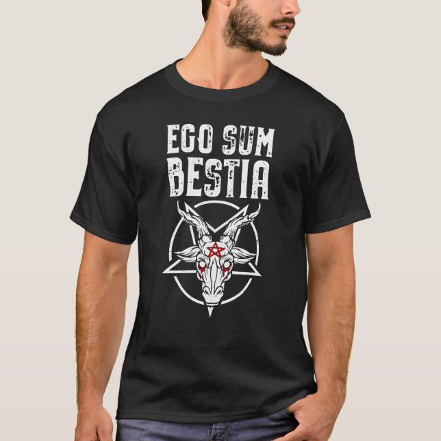 EGO SUM BESTIA I AM THE BEAST Baphomet Satanic Pen T-Shirt (Front)