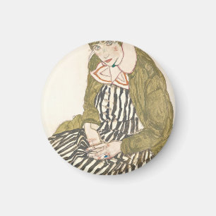 Egon Schiele Edith With Striped Dress Magnet
