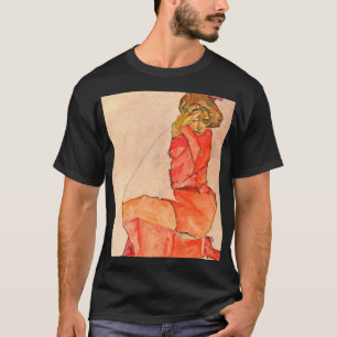 Egon Schiele - Kneeling Female In Orange Red Dress T-Shirt