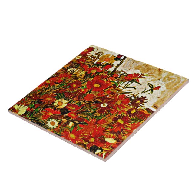Egon Schiele painting, Field of Flowers Tile (Side)