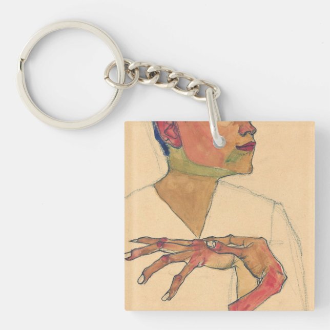 Egon Schiele Self Portrait With Hands On Chest Key Ring (Front)