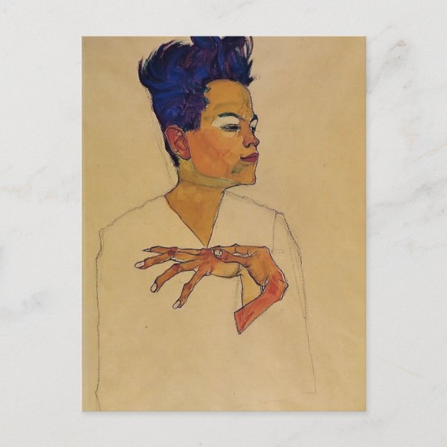 Egon Schiele- Self Portrait with Hands on Chest Postcard (Front)