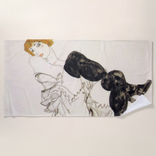 Egon Schiele- Woman In Black Stockings Beach Towel