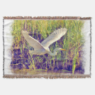 Egret 5 Watercolor Throw Blanket
