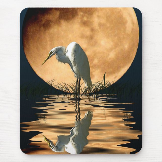 Egret & A Golden Moon Mouse Pad (Front)