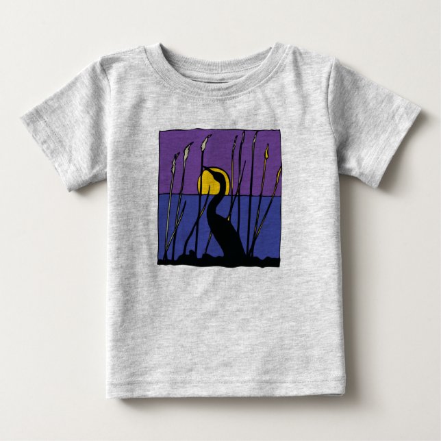 Egret Among Reeds Baby Tee (Front)