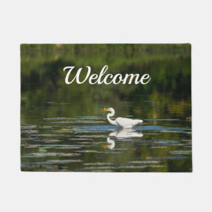 Egret Fish Feast Welcome Doormat