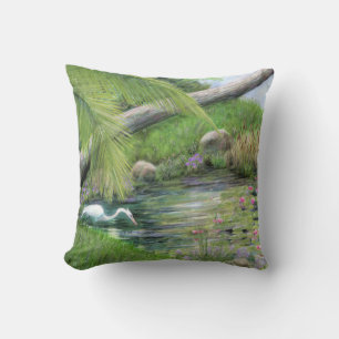 Egret on Pond   Cushion