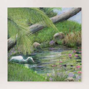 Egret on Pond Jigsaw Puzzle