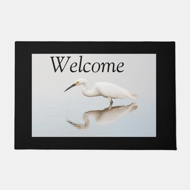 Egret on still pond  doormat (Front)