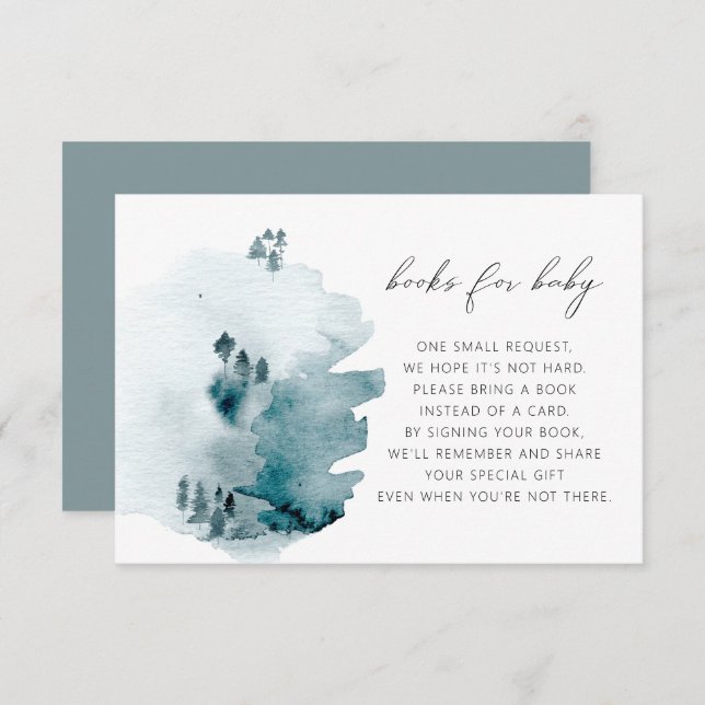 EGRET Slate Blue Pine Baby Shower Books for Baby  Invitation (Front/Back)