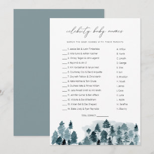 EGRET Slate Blue Pine Celebrity Baby Names Game Invitation