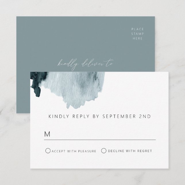 EGRET Slate Blue Rustic Watercolor RSVP Postcard (Front/Back)