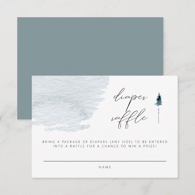 EGRET Slate Blue Watercolor Pine Diaper Ticket  In Invitation (Front/Back)