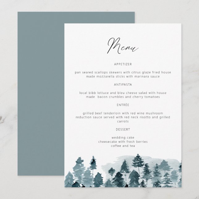 EGRET Slate Blue Watercolor Pine Tree Menu (Front/Back)