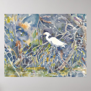Egret. Watercolor print
