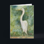 Egret white bird wilderness Brother Birthday Card<br><div class="desc">Brother Birthday card Egret wildlife white bird. Title: “Standing Proud” Watercolor painting of an Egret. This design was an inspiration from one of our trips to Costa Rica we were staying at Playa Los Suenos and decided to explore around never the Herradura a beautiful lush area and popular for its...</div>