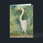 Egret white bird wilderness Brother Birthday Card<br><div class="desc">Brother Birthday card Egret wildlife white bird. Title: “Standing Proud” Watercolor painting of an Egret. This design was an inspiration from one of our trips to Costa Rica we were staying at Playa Los Suenos and decided to explore around never the Herradura a beautiful lush area and popular for its...</div>