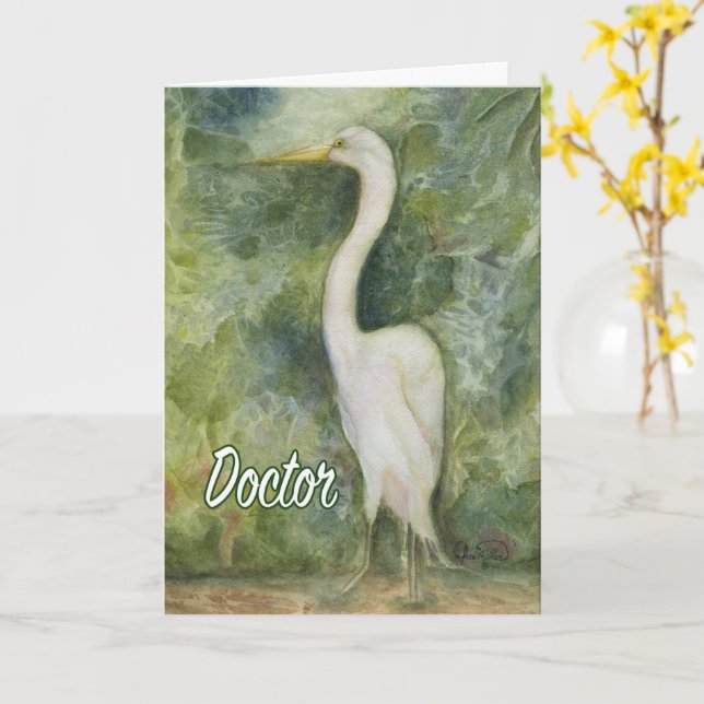 Egret white bird wilderness Doctor Thank you Card (Yellow Flower)