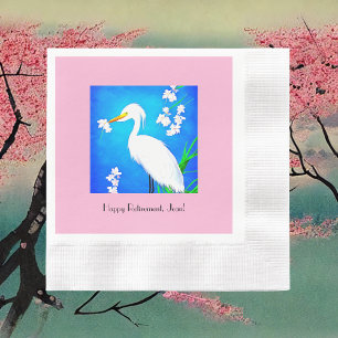 Egret with Sakura Cherry Blossoms and Blue Sky Napkin