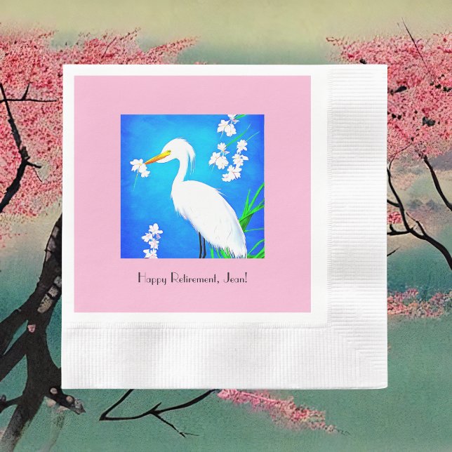 Egret with Sakura Cherry Blossoms and Blue Sky Napkin (Creator Uploaded)